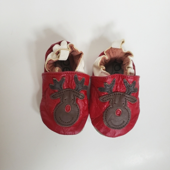 3/$20 Joe Fresh leather Christmas reindeer baby moccasin soft sole shoes 0-6M - Picture 3 of 9